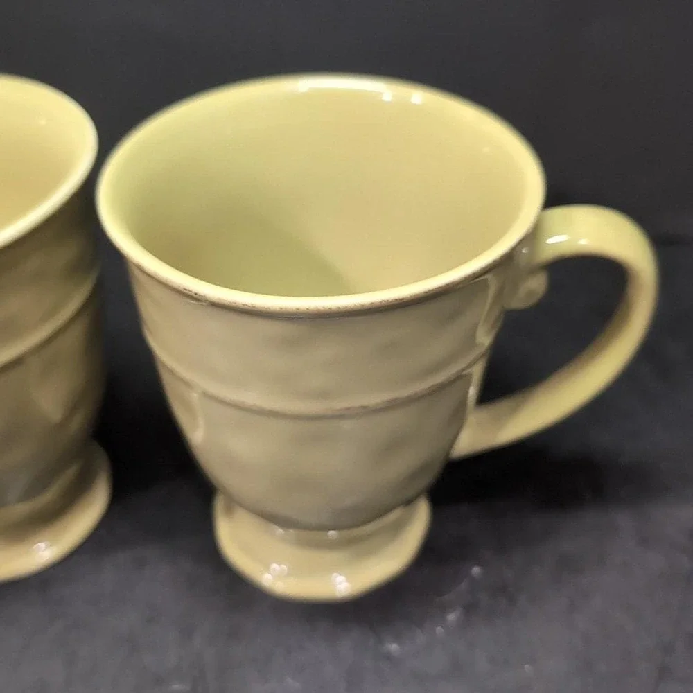 Pier 1 Sage Green Coffee Cups, Set of 2, Vintage Footed Replacement Drinkware‎